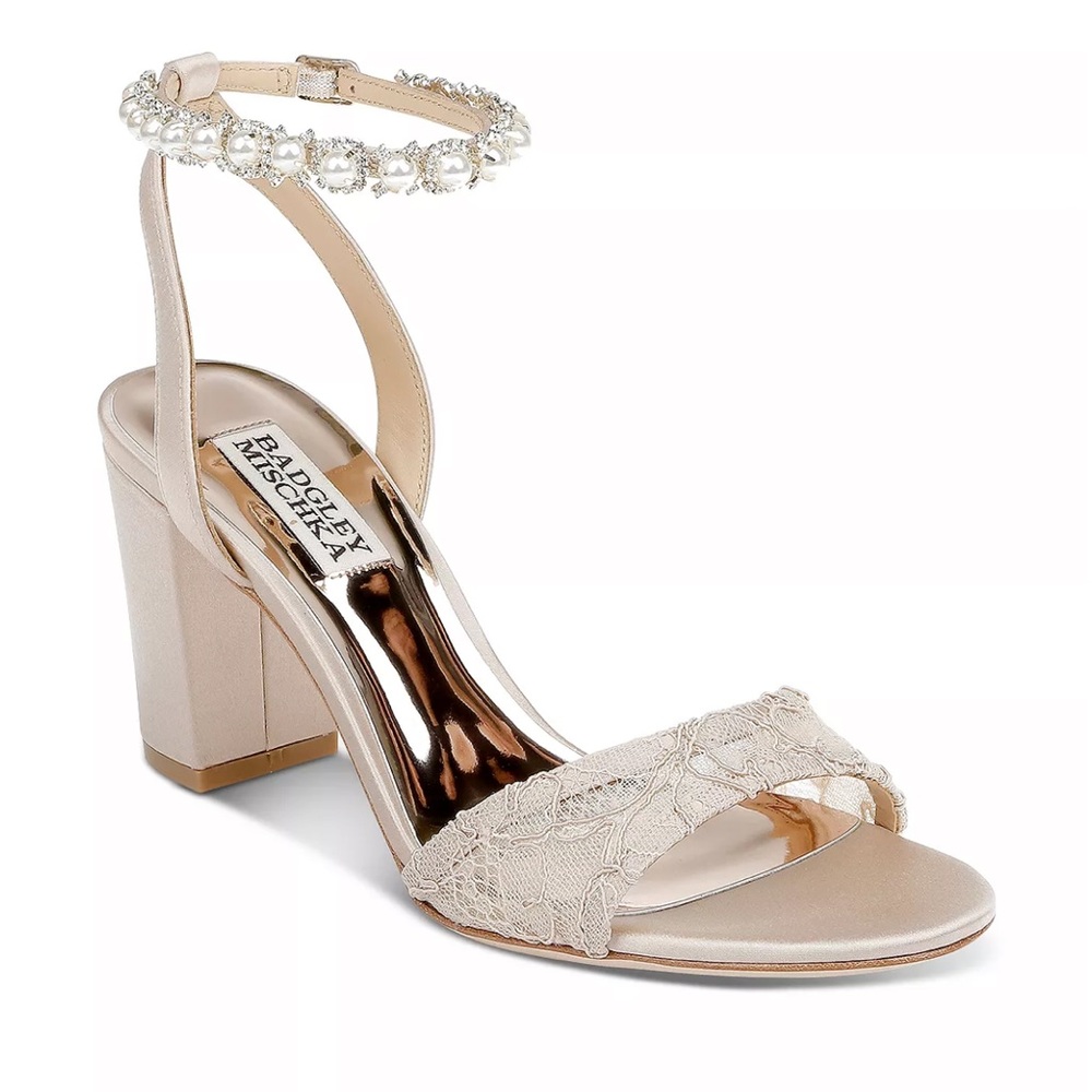 Badgley Mischka Koko Embellished Strap Lace Detail Sandals